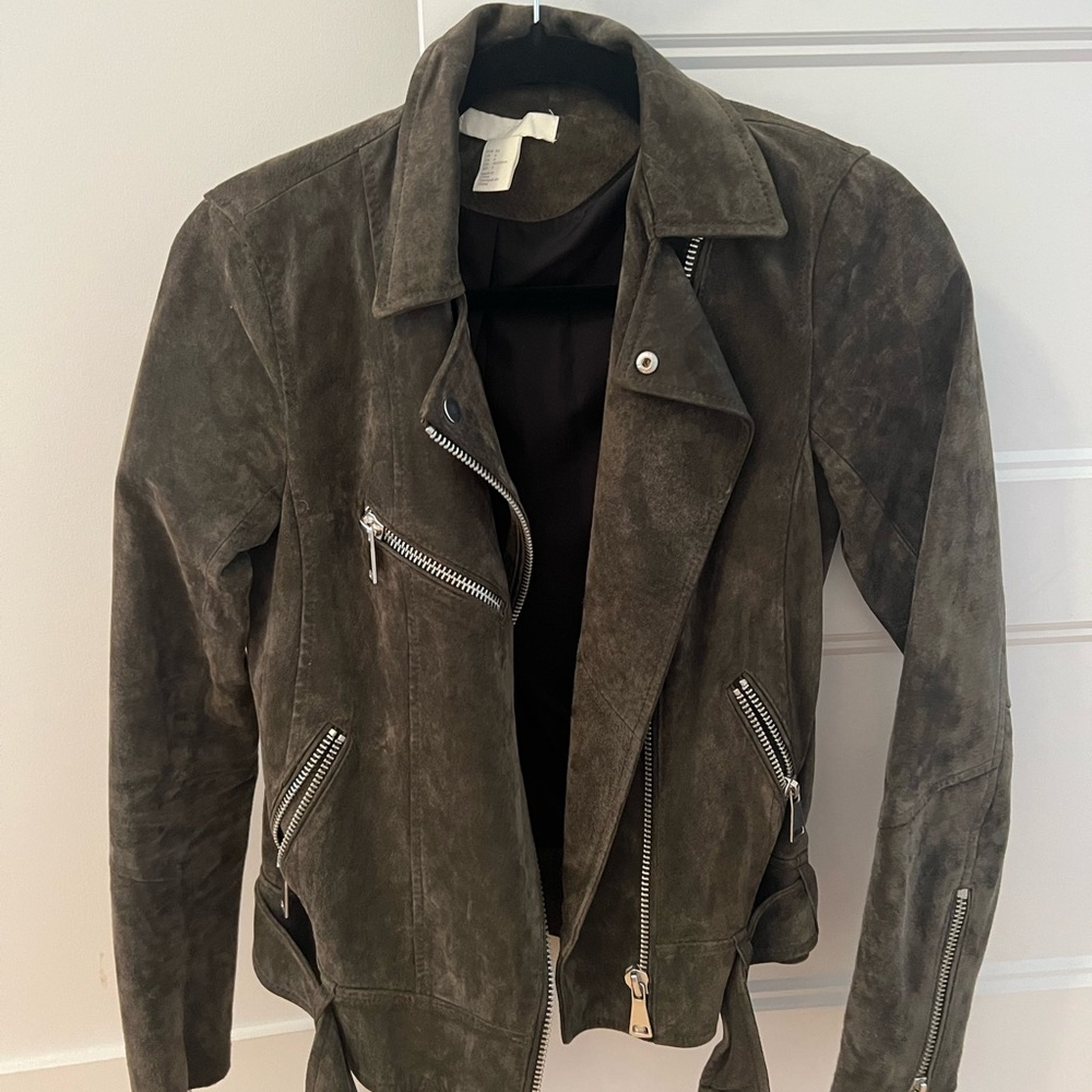 H&M Suede Biker Jacket Kaki size 4
